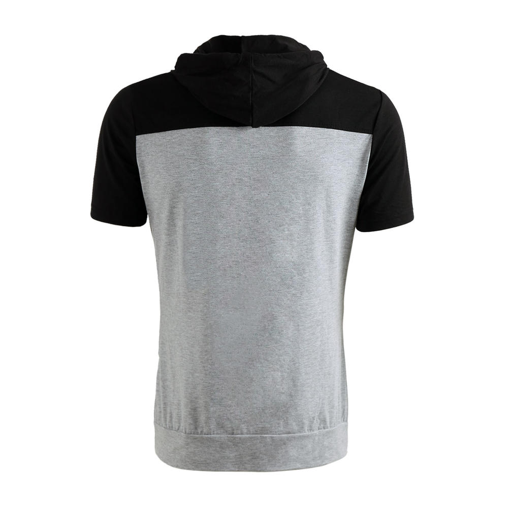 Unique Bargains Men Zipper Down Color Block Pocket Hoodie Sweatshirts Black Gray