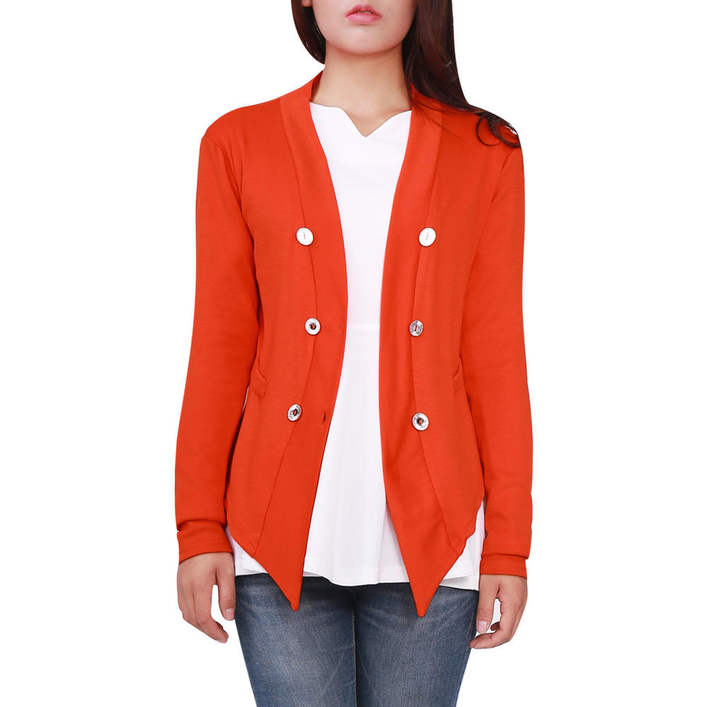 Unique Bargains Women's Deep V Neck Double Breasted Light Jacket Orange (Size S / 4)