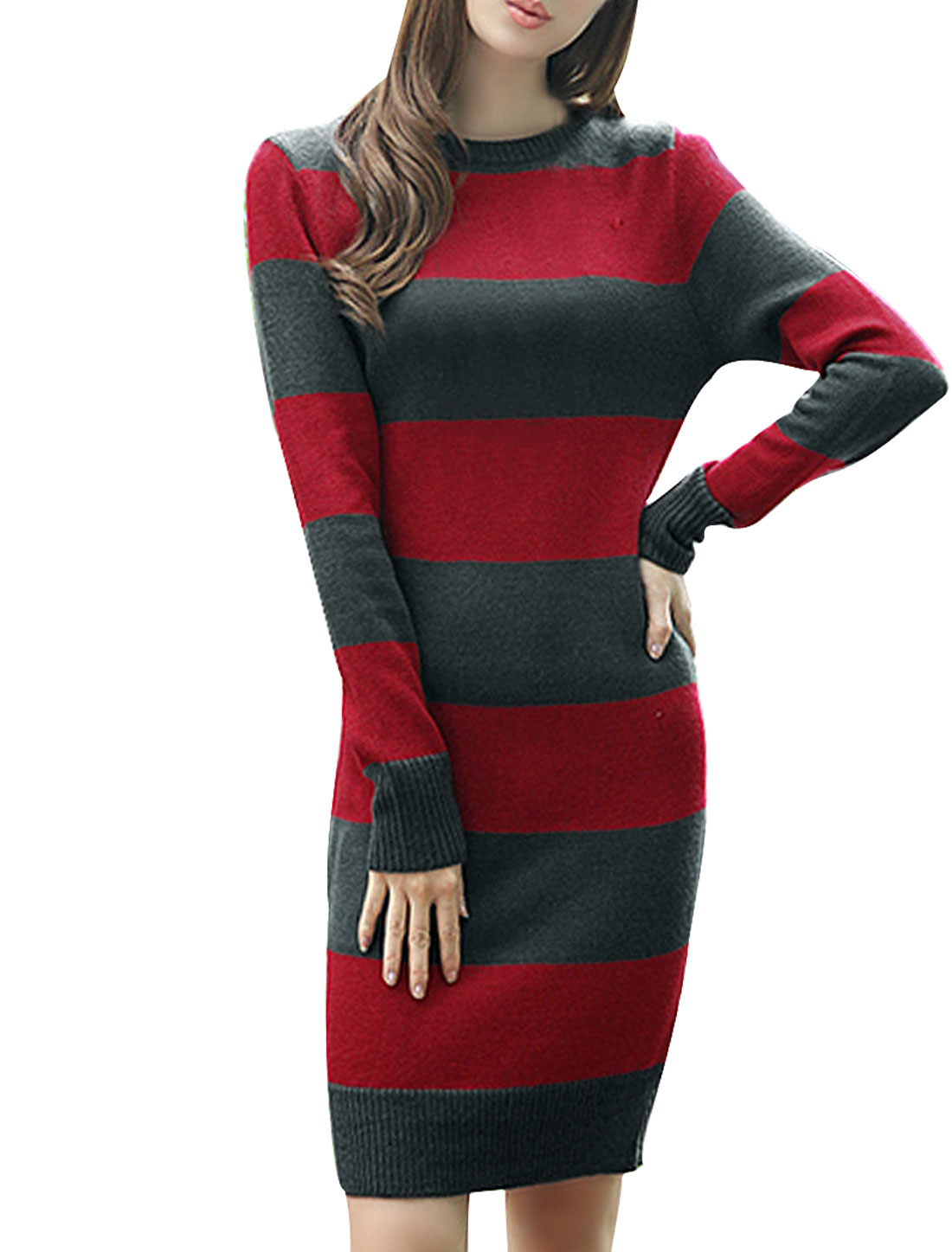 Unique Bargains Unique Bragains Juniors Striped Sweater Dress (Size S / 3)