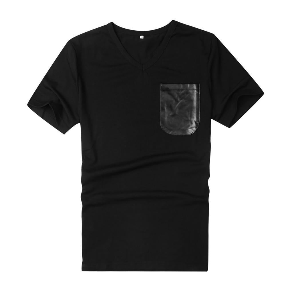Unique Bargains Allegra K Men's Chest Pocket T-Shirts Black (Size L / 42)