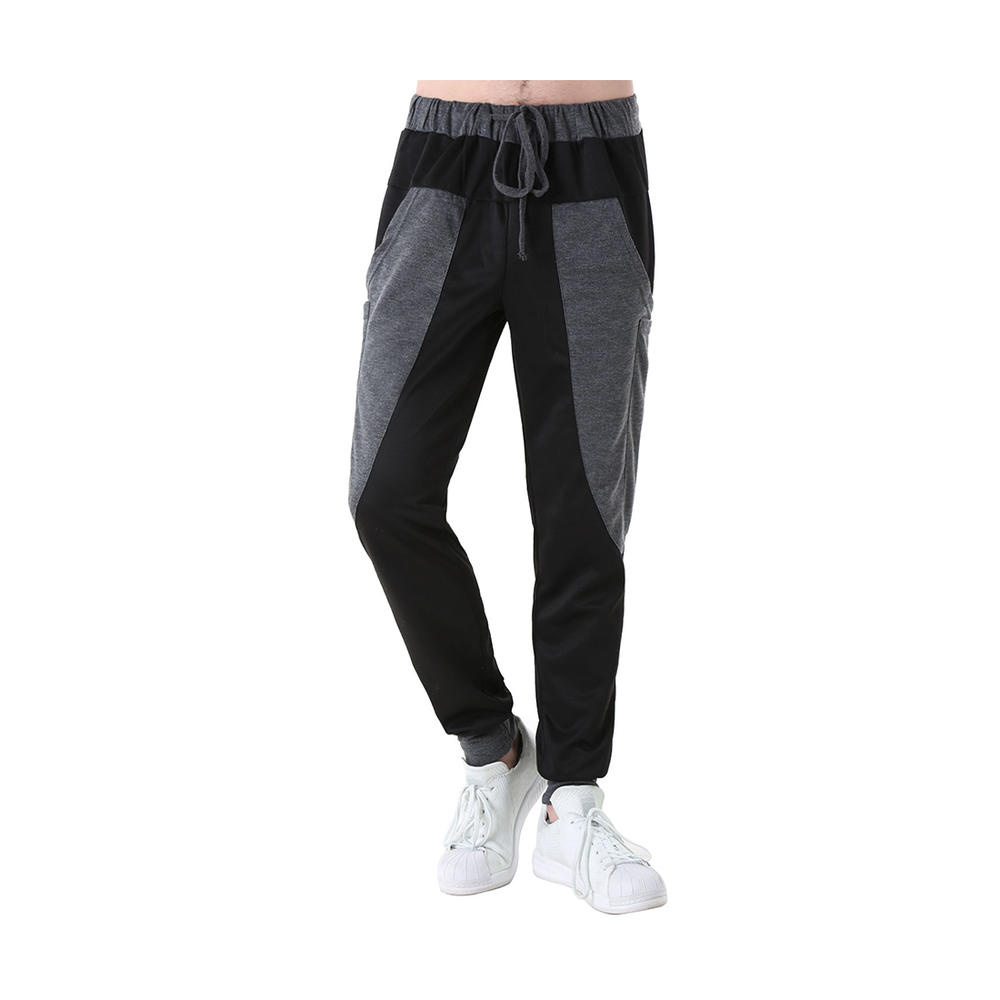 Unique Bargains Men's Color Block Pants Joggers with Pockets Black (Size M / 32)
