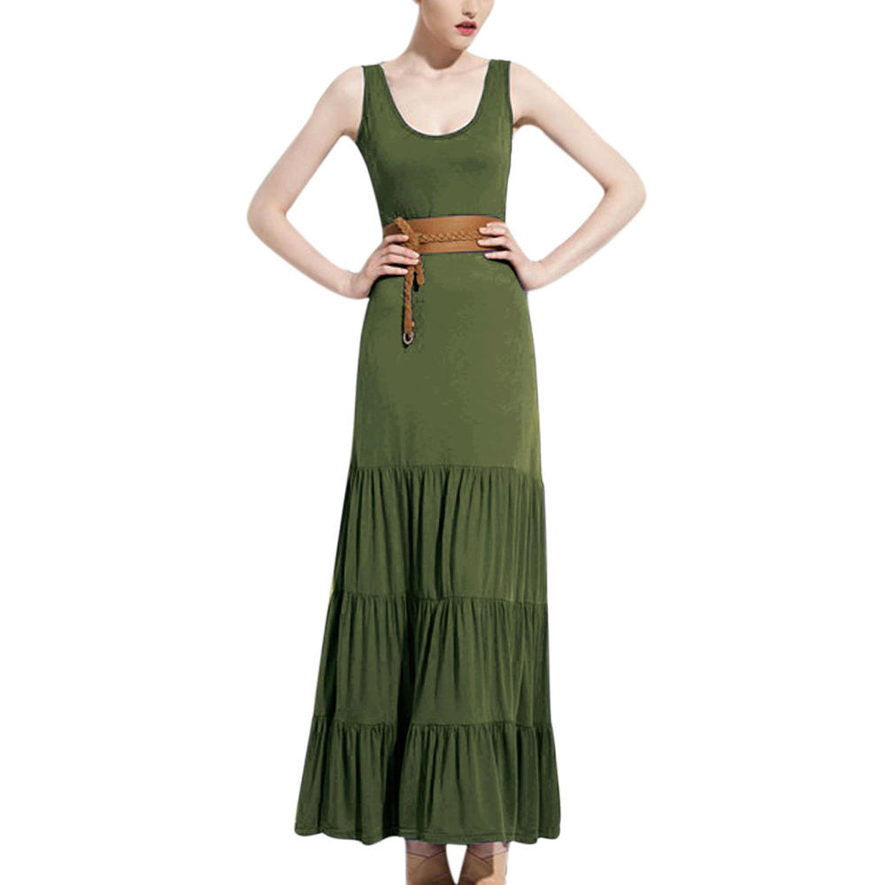 Women's Cut Out Back Sleeveless Flounce Hem Belted Dress Green (Size S / 4)