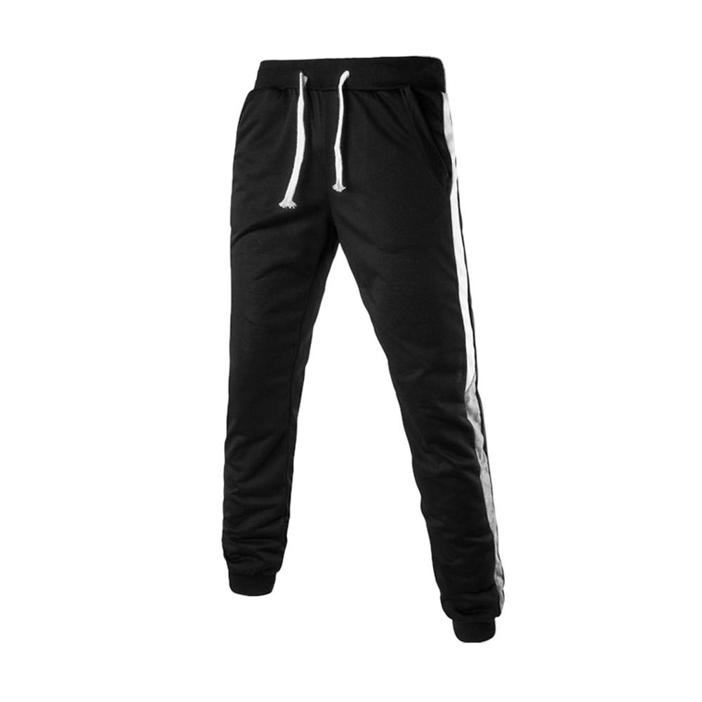 Men's Contrast Color Drawstring Waist Jogger Pants Black (Size M / W32)