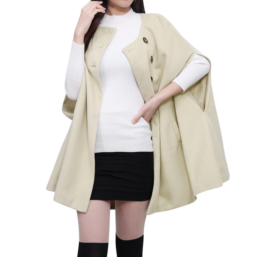 Unique Bargains Women's Slit Sleeves Poncho Coat Beige (Size S / 4)