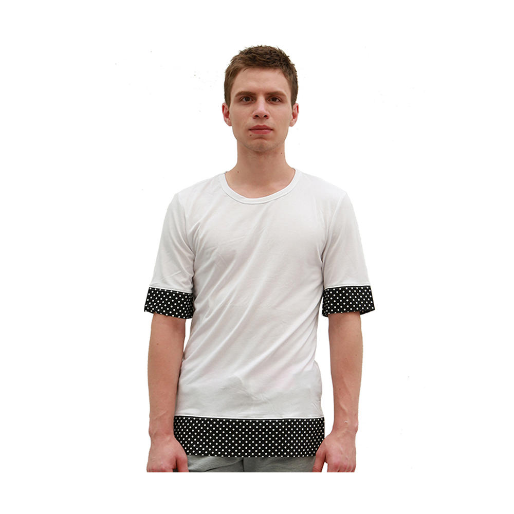 Unique Bargains Men's Dots Paneled Trim Casual Crew Neck Tee Shirts White (Size L / 42)