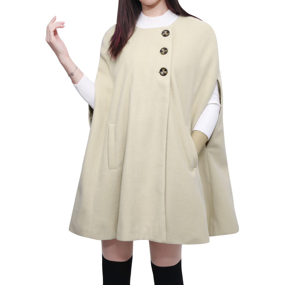 Unique Bargains Women's Slit Sleeves Poncho Coat Beige (Size S / 4)