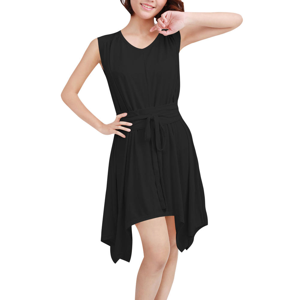 Unique Bargains Women's Pullover Irregular Hem Belted Dress Black (Size S / 4)