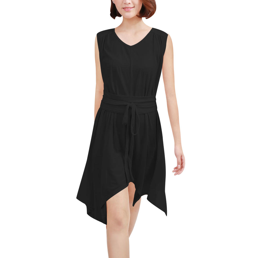 Unique Bargains Women's Pullover Irregular Hem Belted Dress Black (Size S / 4)