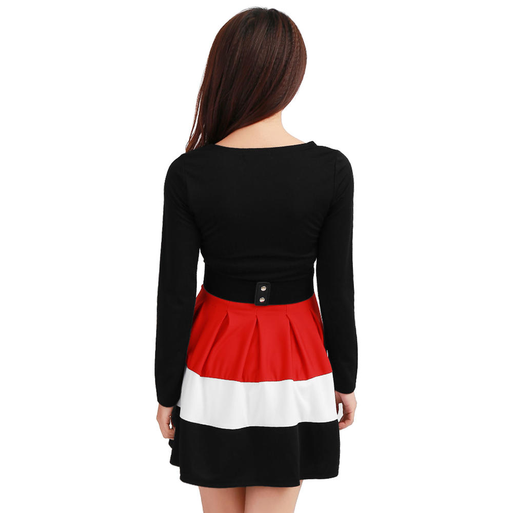 Unique Bargains Women's Color Block Belted Dress Multicolor (Size XL / 16)