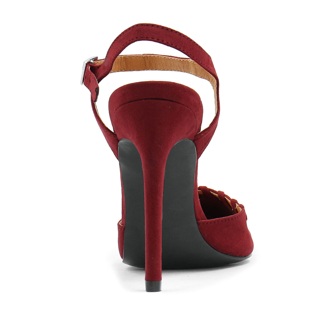 Unique Bargains Women's Pointed Toe Stiletto Lace Up Decor Ankle Strap Pumps Red (Size 7.5)