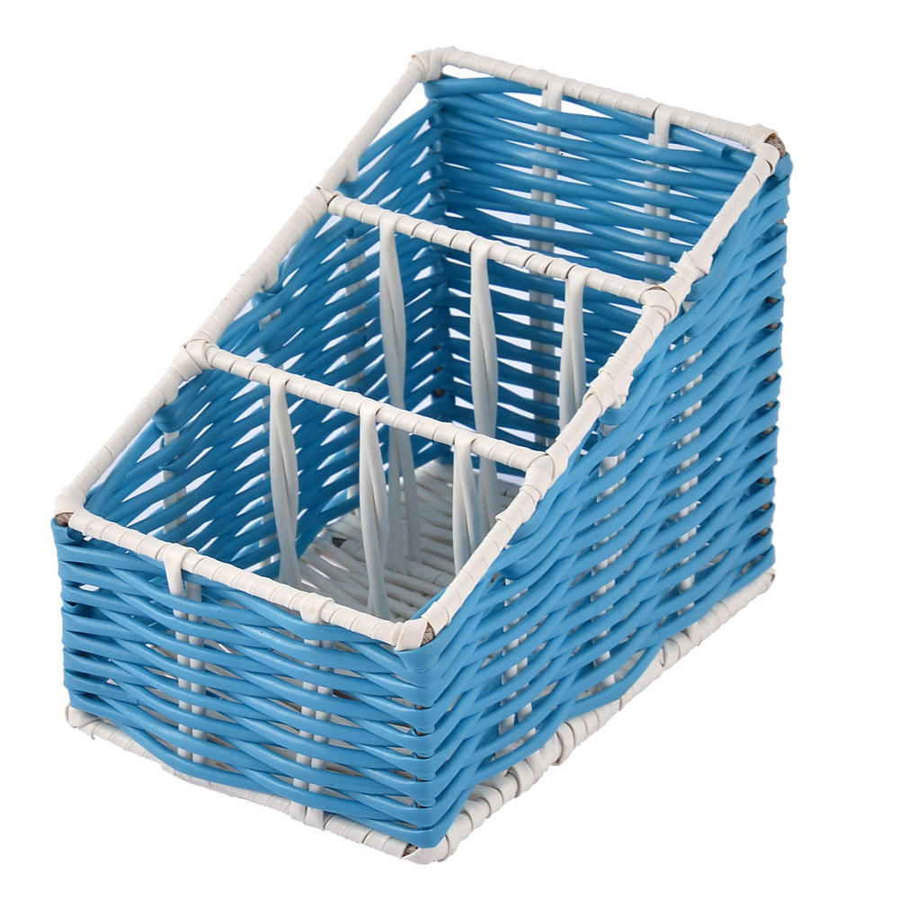 Dresser Plastic Three Compartments Storage Box Case Holder Container Basket Blue