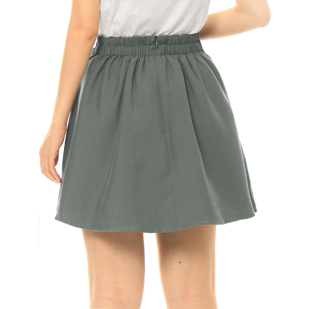 Unique Bargains Women's Partial Elastic Waist Bow Front A-Line Skirt Gray (Size L / 12)
