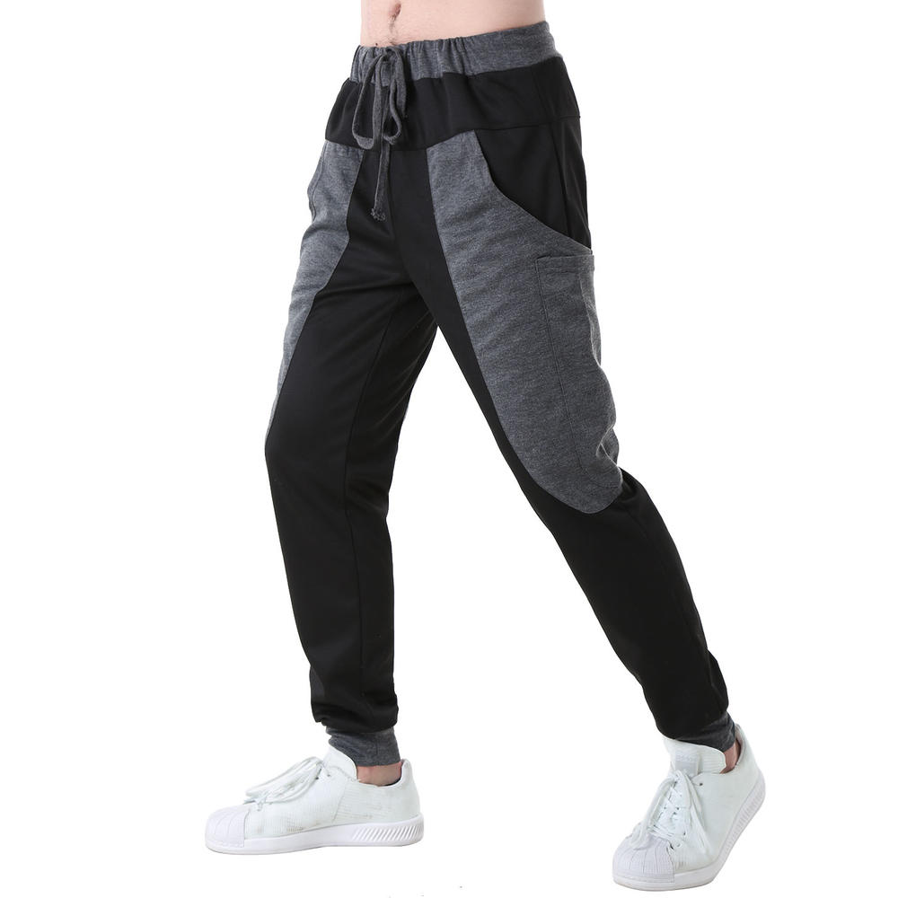 Unique Bargains Men's Color Block Pants Joggers with Pockets Black (Size M / 32)