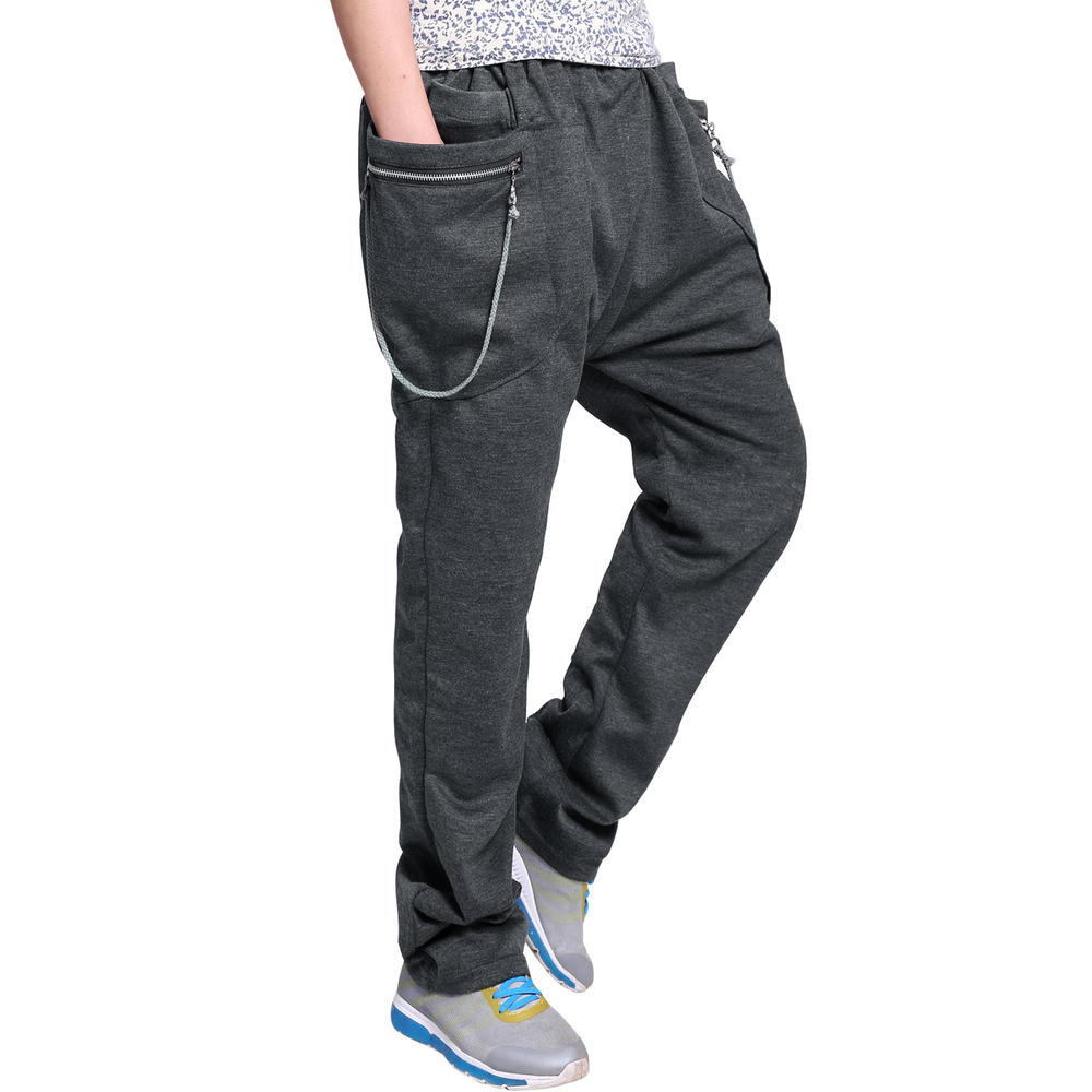 Unique Bargains Men's String Decor Elastic Waist Pants Dark Gray W36