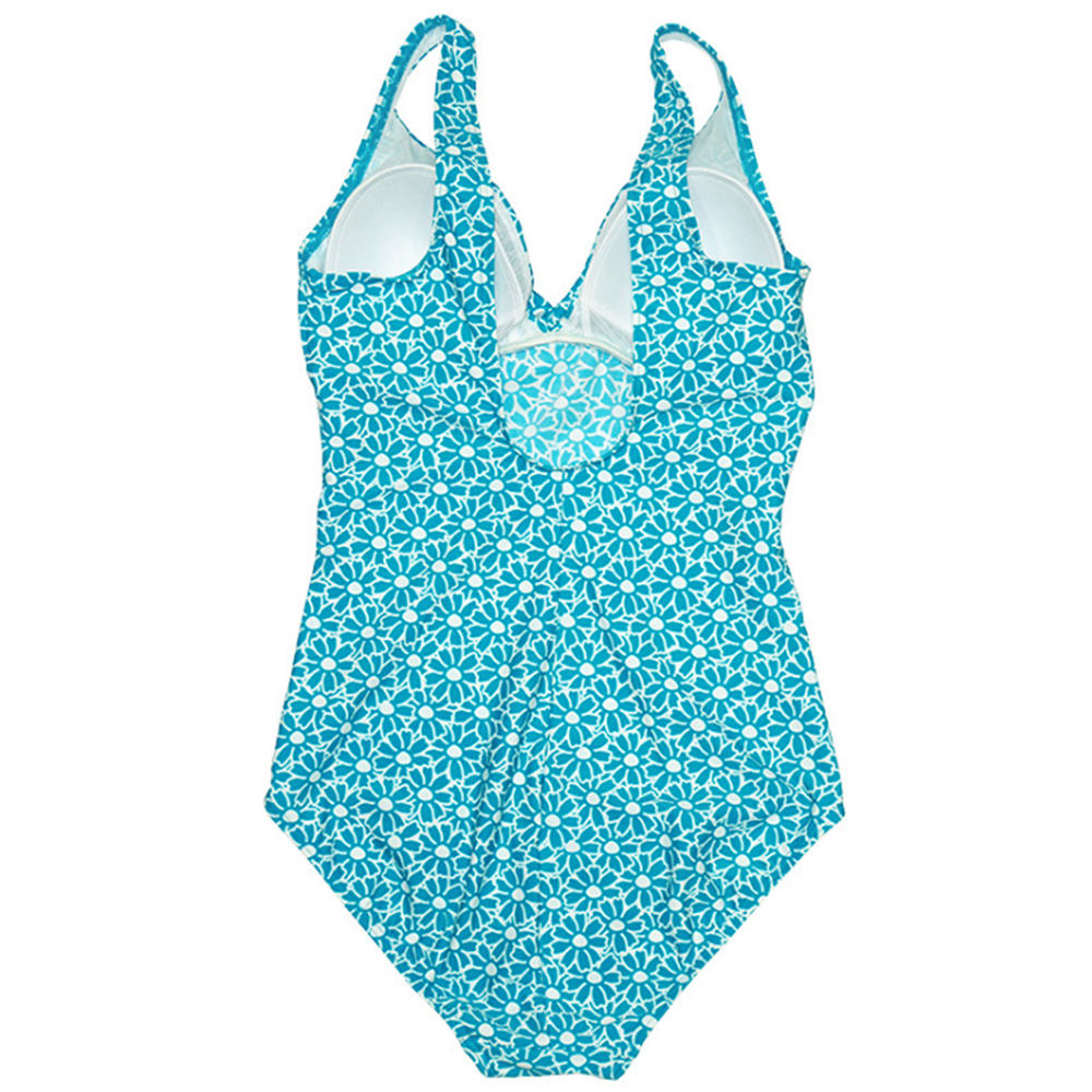 Women One Piece Swimsuits Blue Floral Print Bathing Suit Swimwear US 14
