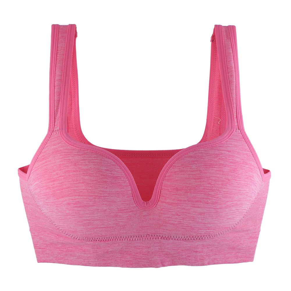 Unique Bargains Lady Stretchy Paded Support Sports Bra Wireless Indoor Exercise Racerback Pink L