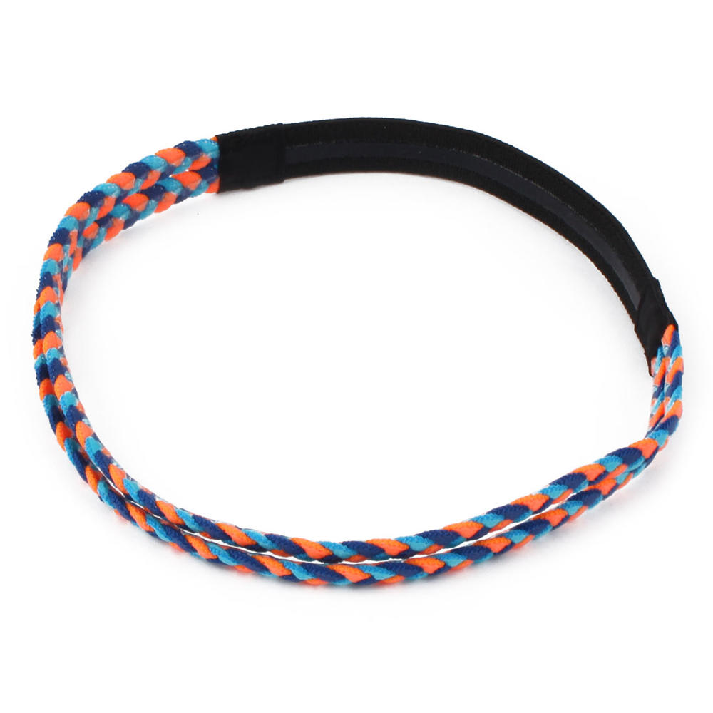 Unique Bargains Exercise Elastic Fabric Double Braid Design Sports Headband Headwrap Blue Orange