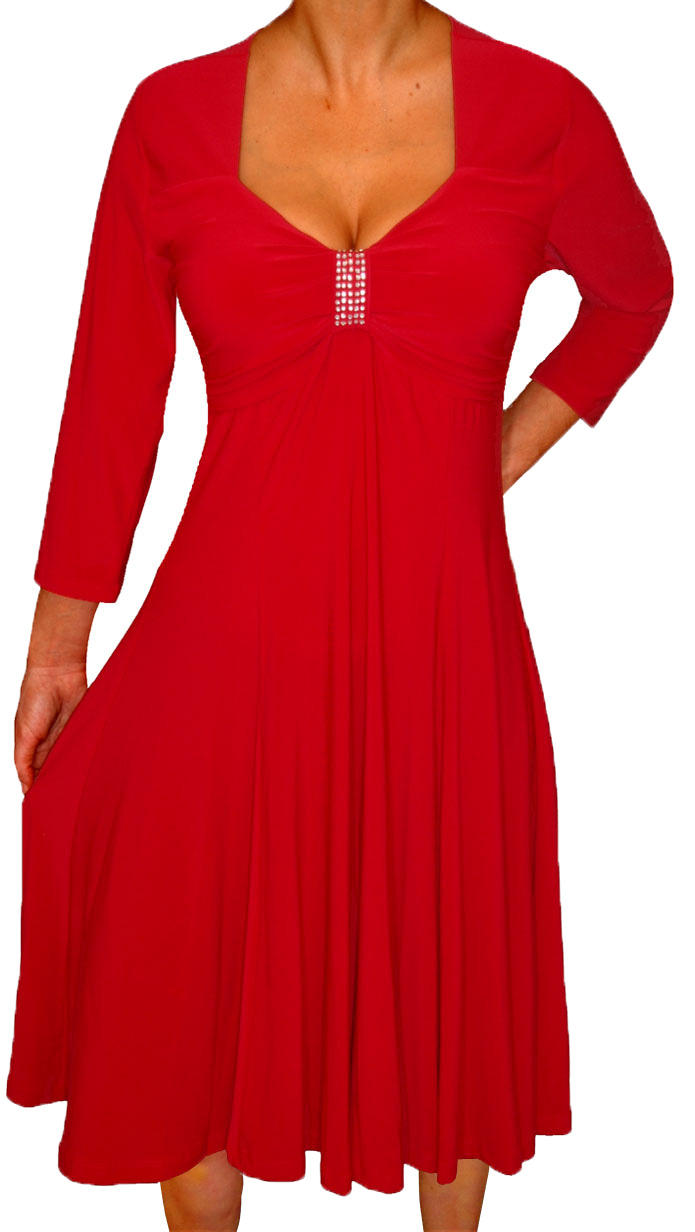 WOMENS PLUS SIZE RED 34 SLEEVE EMPIRE WAIST PLUS SIZE COCKTAIL DRESS ...