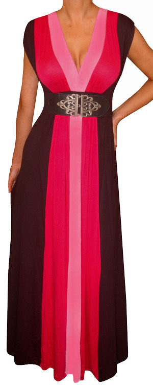 WOMENS PLUS SIZE SLIMMING BLACK COLOR BLOCK LONG MAXI PLUS SIZE DRESS ...