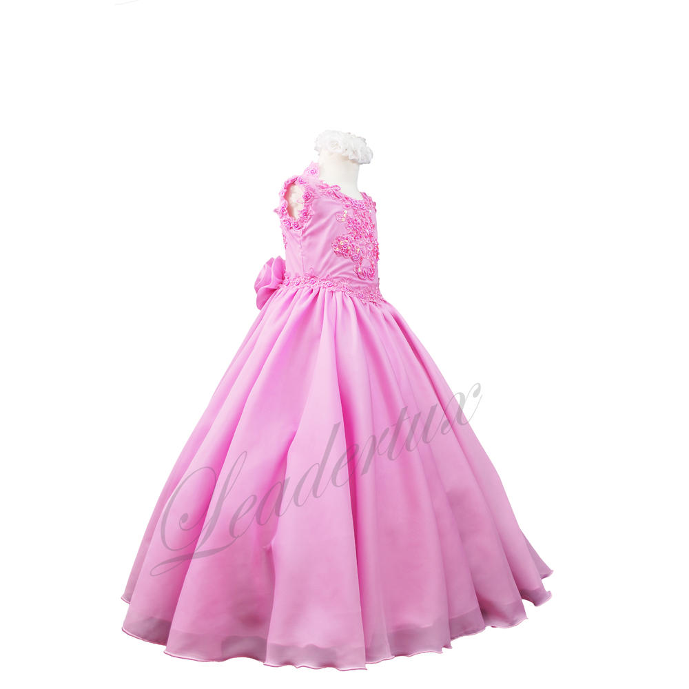 Leadertux 10 12 14 Pink Fuchsia Child Early Teen Girl Formal National Pageant Wedding Dance Party Recital Short Dress
