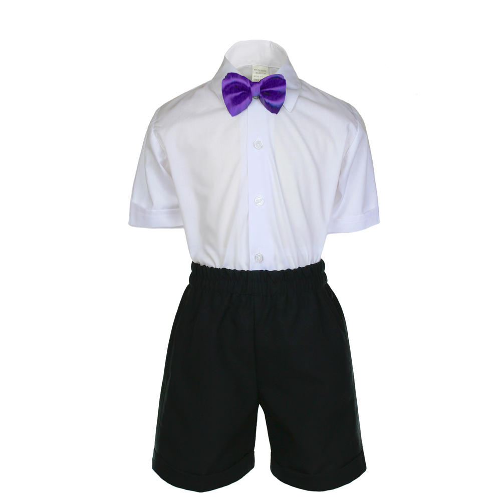 Leadertux 5pc S M L XL 2T 3T 4T Baby Toddler Boy Black Short Vest Set Suit Formal Summer Wedding Outfit Extra Purple Bow Tie