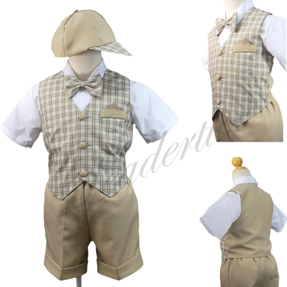 Leadertux New Baby Infant Boy Wedding Formal Party Khaki Stone Vest Shorts Set outfits S M L XL