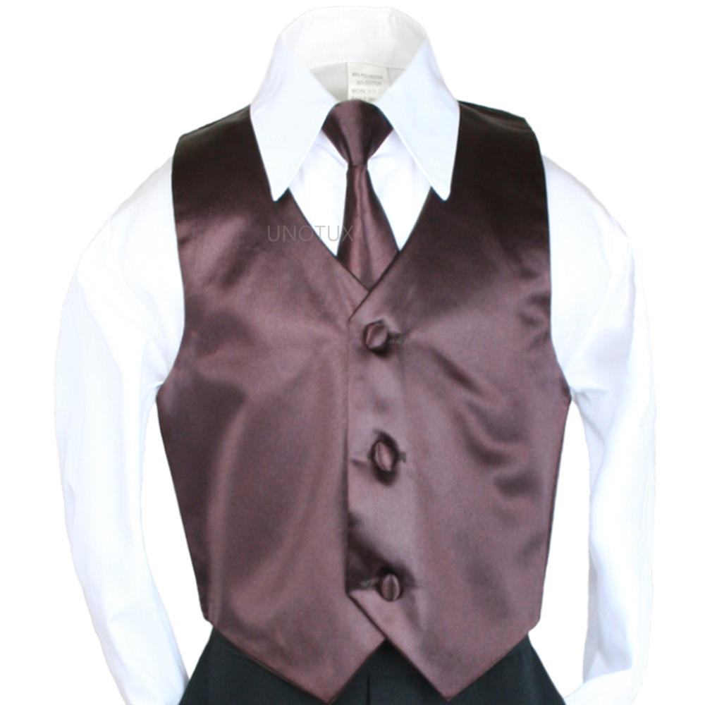 Leadertux 5 6 7 8 10 12 14 16 18 20 Brown 2pc only Vest + Necktie set for Boy Kid Child Teen size matching Formal Tuxedo Suit