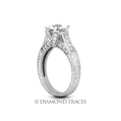 Diamond Traces 0.81 Carat Total D-VS1 Very Good AGI Cert Round Natural Diamond Platinum 950 Vintage Style Engagement Ring Diamond Traces 0.81 Carat Total D-VS1 Very Good AGI Cert Round Natural Diamond Platinum 950 Vintage Style Engagement Ring