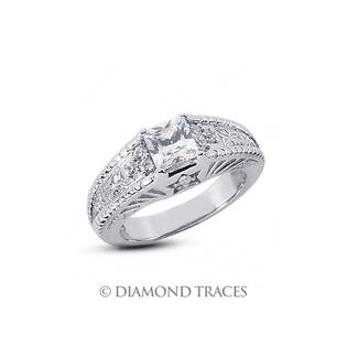 Diamond Traces 0.91 Carat Total H-SI1 Excellent AGI Cert Radiant Natural Diamond Platinum 950 Vintage Style Engagement Ring Diamond Traces 0.91 Carat Total H-SI1 Excellent AGI Cert Radiant Natural Diamond Platinum 950 Vintage Style Engagement Ring