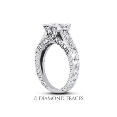 Diamond Traces 1.61 Carat Total D-VS2 Excellent AGI Cert Princess Natural Diamond Platinum 950 Vintage Style Engagement Ring Diamond Traces 1.61 Carat Total D-VS2 Excellent AGI Cert Princess Natural Diamond Platinum 950 Vintage Style Engagement Ring