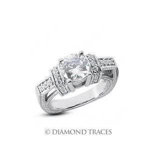 Diamond Traces 2.03 Carat Total E-SI2 Excellent AGI Cert Round Natural Diamond Platinum 950 Vintage Style Engagement Ring Diamond Traces 2.03 Carat Total E-SI2 Excellent AGI Cert Round Natural Diamond Platinum 950 Vintage Style Engagement Ring