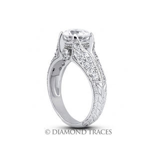 Diamond Traces 3.85 Carat Total F-SI2 Excellent AGI Cert Round Natural Diamond Platinum 950 Vintage Style Engagement Ring Diamond Traces 3.85 Carat Total F-SI2 Excellent AGI Cert Round Natural Diamond Platinum 950 Vintage Style Engagement Ring