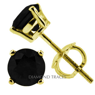 Diamond Traces 8.00 Carat Total Black Excellent AGI Certificate Round Natural Diamond 14K Yellow Gold Basket Style Stud Earrings Diamond Traces 8.00 Carat Total Black Excellent AGI Certificate Round Natural Diamond 14K Yellow Gold Basket Style Stud Earrings