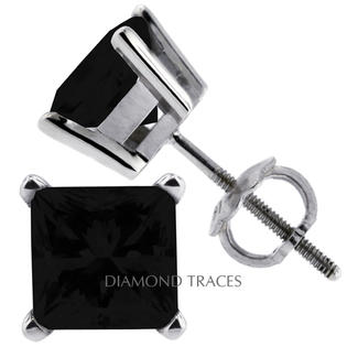 Diamond Traces 8.02 Carat Total Black Very Good AGI Certificate Princess Natural Diamond 14K White Gold 4-Prong Style Stud Earrings Diamond Traces 8.02 Carat Total Black Very Good AGI Certificate Princess Natural Diamond 14K White Gold 4-Prong Style Stud Earrings