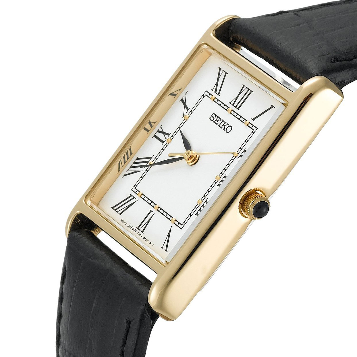 UPC 029665143648 Seiko Men's Gold Rectangle Face White Dial Leather