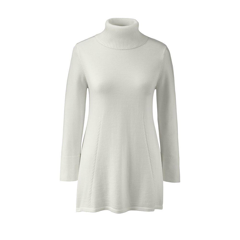 Women's Petite Merino 3/4 Sleeve Turtleneck Tunic Sweater