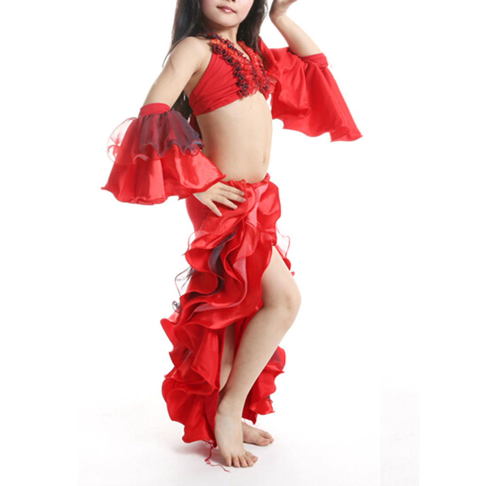 BellyLady Kid Belly Dance Costume, Halter Top, Cuffs And Lotus Leaf Skirt