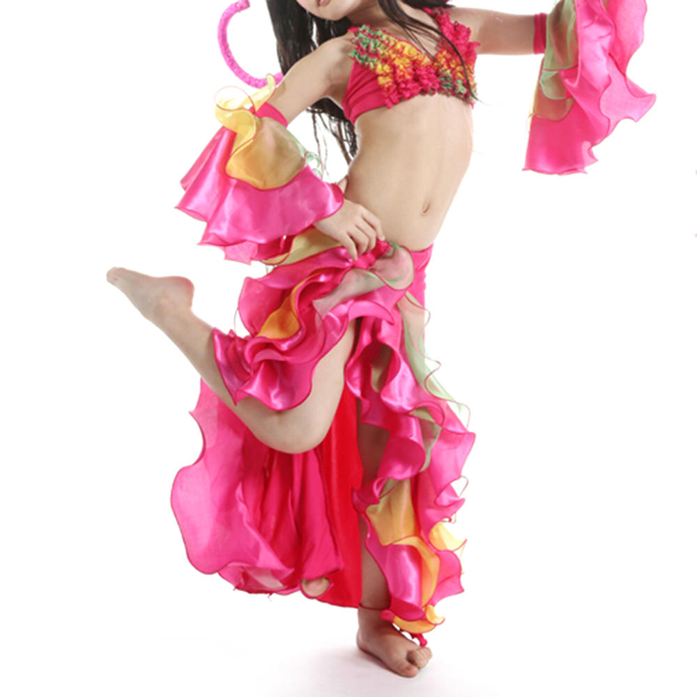 BellyLady Kid Belly Dance Costume, Halter Top, Cuffs And Lotus Leaf Skirt