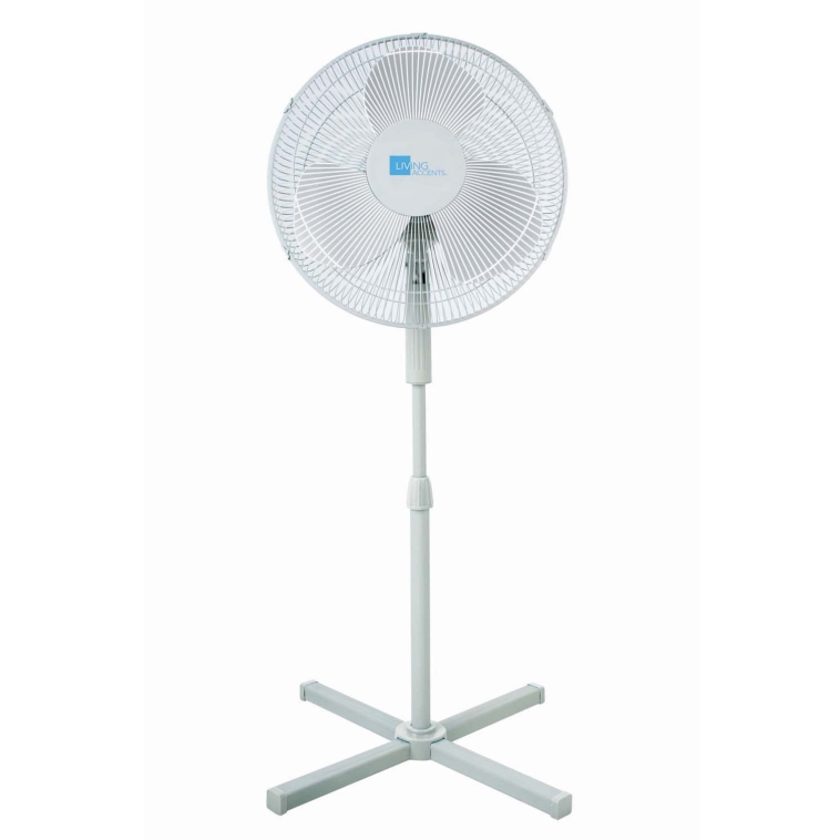 LIVING ACCENTS FS408M Oscillating Pedestal Fan, 16", White, 3 Speed