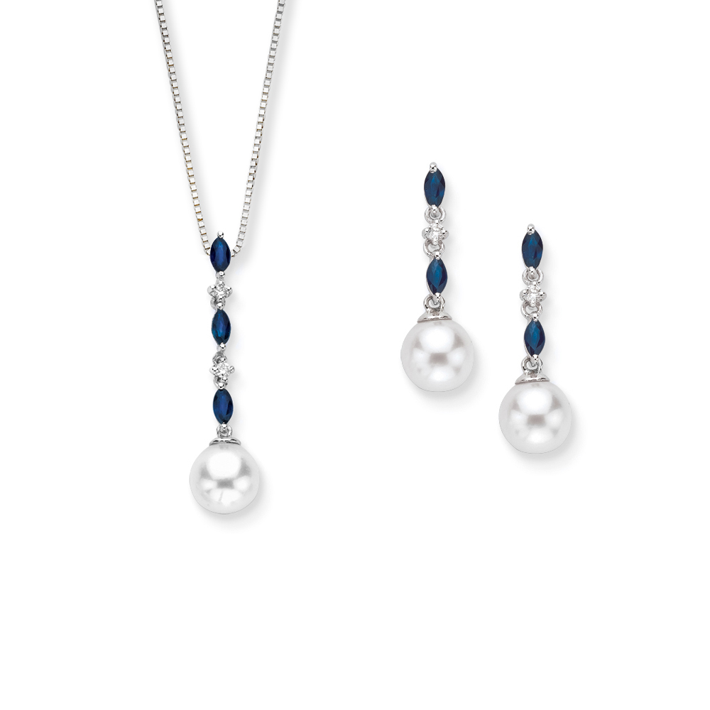 Katarina Diamond Jewelry Set with South Sea Pearl and Sapphire in 14K White Gold at Sears.com