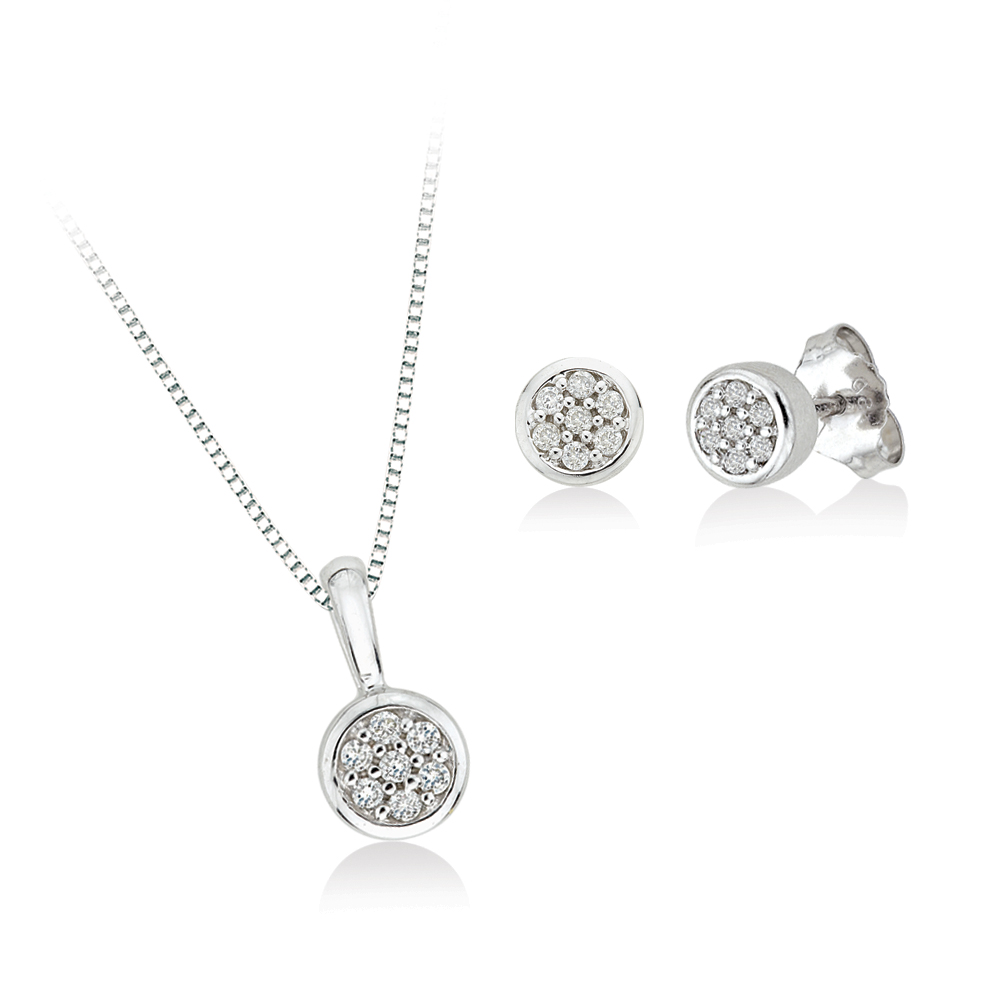 Katarina 14K White Gold Diamond Circle Cluster Earrings and Pendant with Box Chain, Set (1/7 cttw) at Sears.com