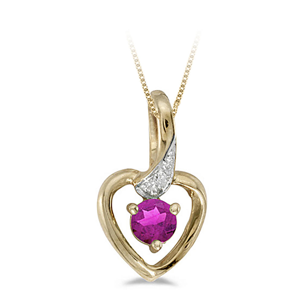 Diamond Accent and 4 MM Pink Topaz Heart Pendant with Chain in 10K Yellow Gold