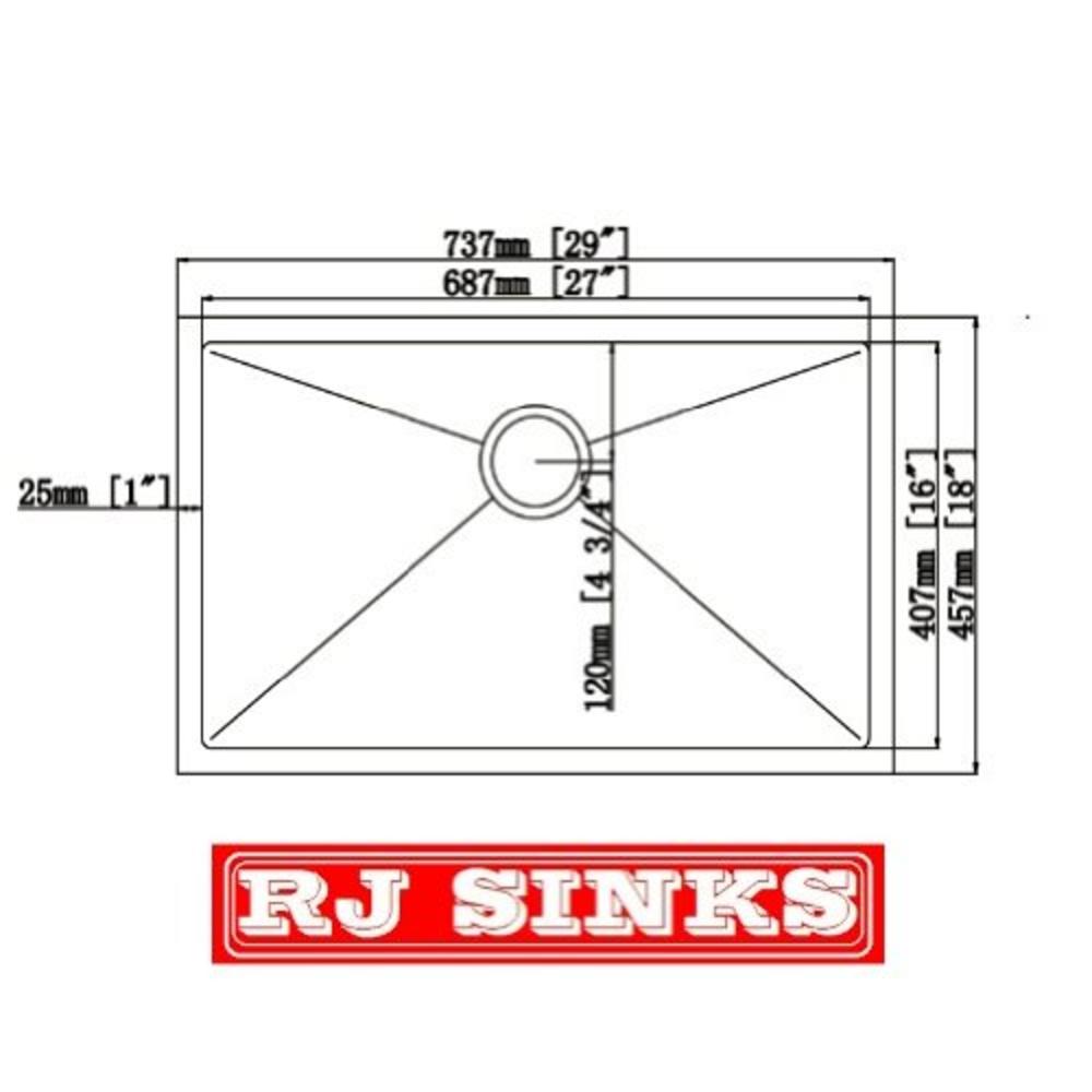 29" Premium Low Radius Single Bowl Undermount 16 Gauge Stainless Steel Kitchen Sink with Grid & Strainer