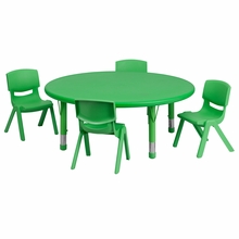 Flash Furniture 45'' Round Adjustable Green Plastic Activity Table Set with 4 School Stack Flash Furniture 45'' Round Adjustable Green Plastic Activity Table Set with 4 School Stack