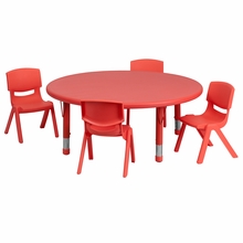 Flash Furniture 45'' Round Adjustable Red Plastic Activity Table Set with 4 School Stack Chairs Flash Furniture 45'' Round Adjustable Red Plastic Activity Table Set with 4 School Stack Chairs