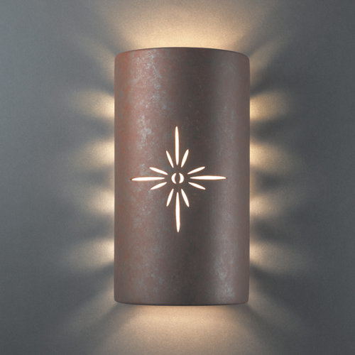 Justice Design Group Sun Dagger Open Top and Bottom Large Cylinder Outdoor Wall Sconce - Finish: Antique Copper, Cutout Option: Texas Star at Sears.com