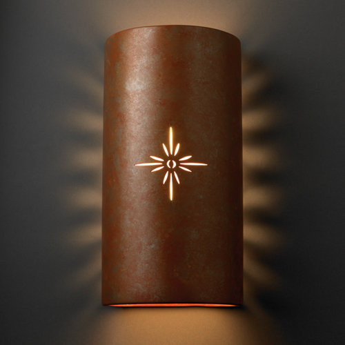 Justice Design Group Sun Dagger Open Top and Bottom Big Cylinder Wall Sconce - Finish: Antique Copper, Cutout Option: Texas Star at Sears.com