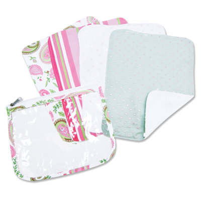 Trend Lab Paisley Zip Pouch Burp Cloth Set in Pink (Set of 4) at Sears.com