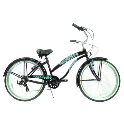 GreenLine Bicycles Ladies 26" 7-Speed Shimano Premium Extended Deluxe Beach Cruiser - Frame Color: Black with Mint Green Wheels at Sears.com