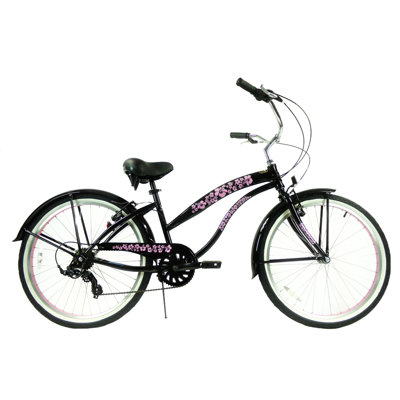 GreenLine Bicycles Ladies 26" 7-Speed Shimano Premium Extended Deluxe Beach Cruiser - Frame Color: Black with Pink Wheels at Sears.com
